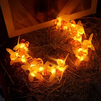 

10/20 LEDs String Lights Bee Shape Battery Operated Home Decor Lamp for Outdoor Garden Party Wedding _WK