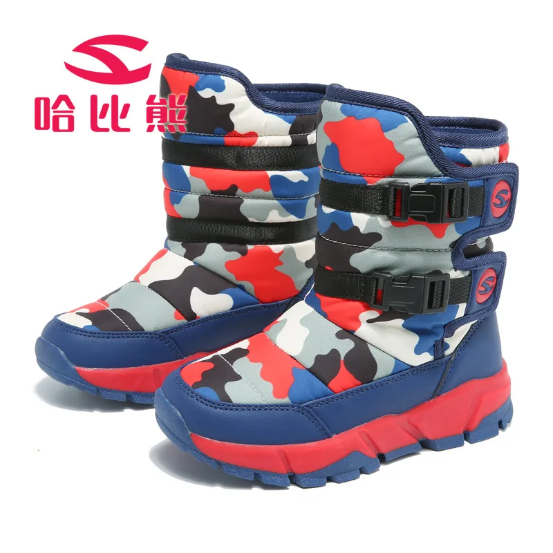 HOBIBEAR/ г. Зимние камуфляжные детские ботинки с флисовой подкладкой для мальчиков, теплые модные ботинки для девочек, зимняя обувь, нескользящая подошва из термопластичной резины