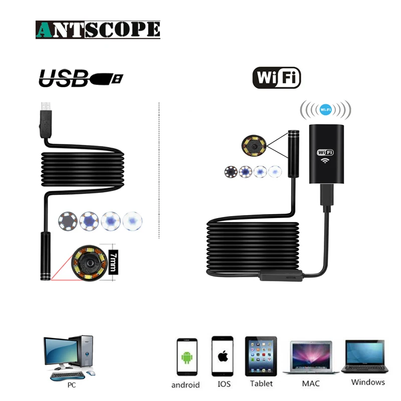 

Antscope Wifi 8mm Endoscope 2/5/7/10M Hardwire Waterproof Android 720P iOS Iphone 7mm Softwire USB Camera Inspection Endoscopi19