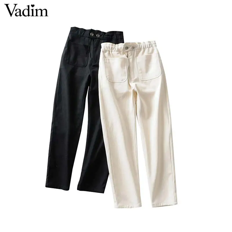 

Vadim women basic denim jeans button pockets chic straight zipper fly pants female solid ankle length trousers pantalones KA856