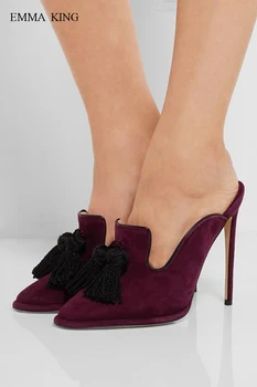 

Fashion Tassel Decorated Thin High Heels Suede Stilettos Sexy Pumps Women Sandals Slippers Sandalias Mujer Party Shoes Woman