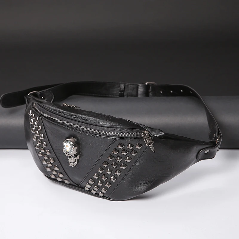 Annmouler поясная сумка унисекс из искусственной кожи в стиле панк для путешествий, сумка для телефона, поясная сумка для женщин и мужчин, сумка на плечо с черепом, модная сумка на бедрах