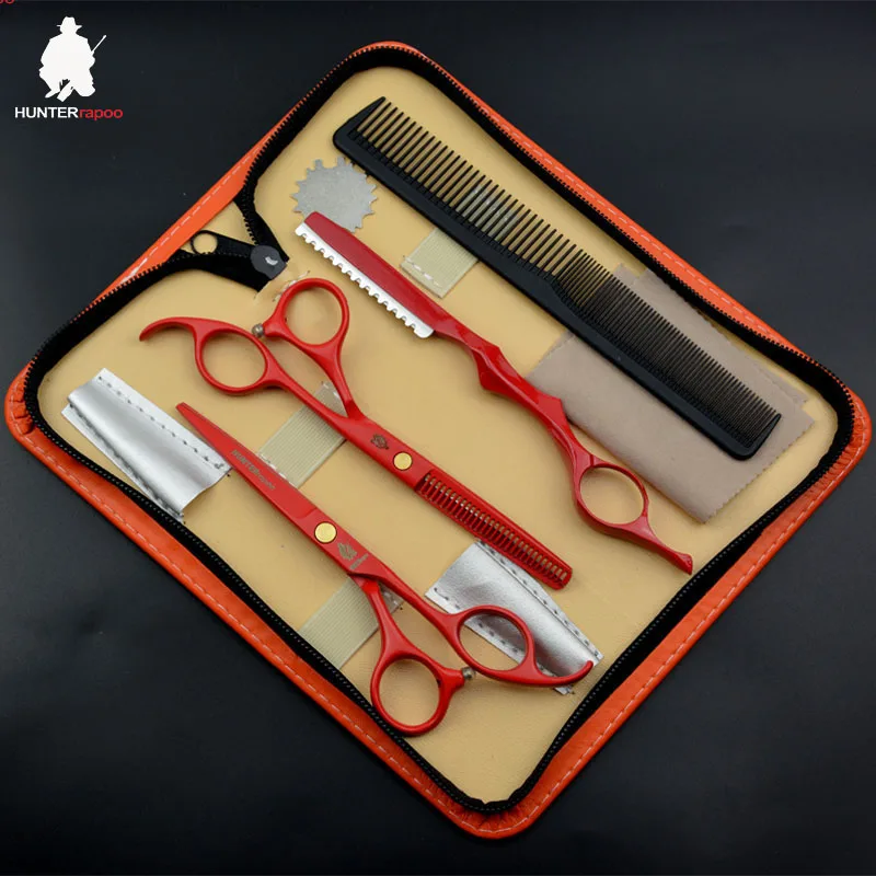 5.5'' Stainless Steel barber scissors set HT9115 Red Color hair cutting