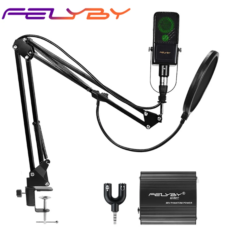 

FELYBY BM1000 Professional Studio Audio Karaoke Condenser Microphone for Computer/ Laptop /PC Recording BM800 Updated Mikrofon