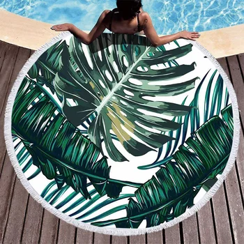

tropical leaves Beach towel Bath Towel round towel Flower Leaf Blanket for Adults Kids Gifts microfiber towel drop shipping