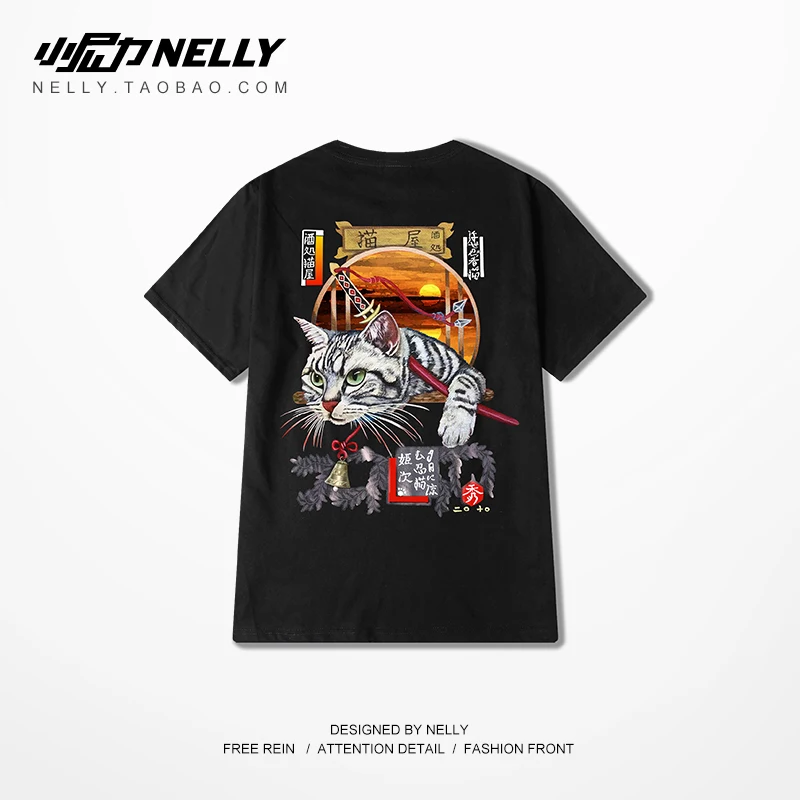 Nelly 2019 Summer Cat Print Ladies Hip Hop Short-sleeved Shirt Harajuku Round Neck Cotton High Quality Animal T-shirt Tee | Женская