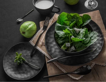 

NIMITIME Ceramic cup bowl Western-style simple personality high-end ceramic black wavy sand cutlery set