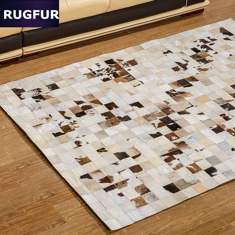 Bedroom high-end European and American hand-stitching Cow leather carpet living room coffee table mats carpet