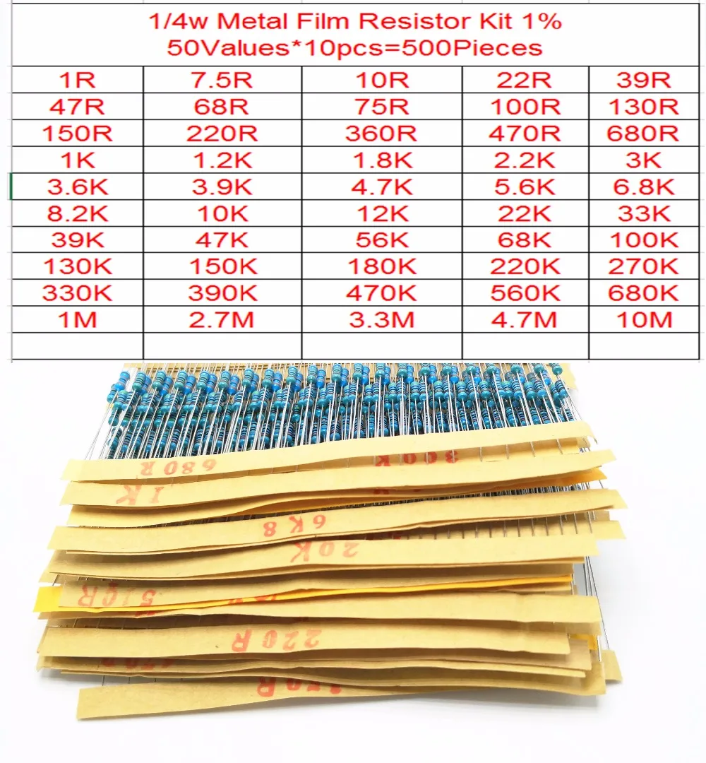 Комплект металлических пленочных резисторов 1/4 Вт 600 2600 шт. детали 30 1% набор
