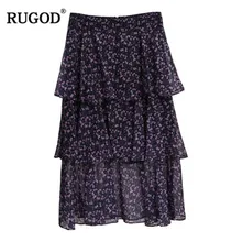 RUGOD цветочный принт женские юбки каскадные оборки до середины икры элегантные винтажные с высокой талией свободные Весенние modis femme vestido sukienki