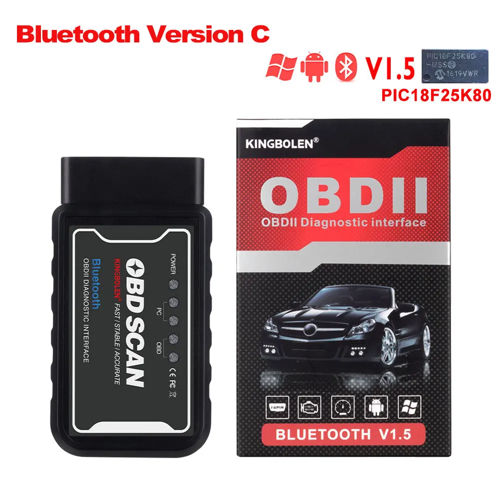 ELM327 Wifi Bluetooth V1.5 PIC18F25K80 чип OBD2 считыватель кодов ELM 327 V1.5 OBDII диагностический инструмент для Android/IOS/PC автоматический сканер - Цвет: bluetooth Version C