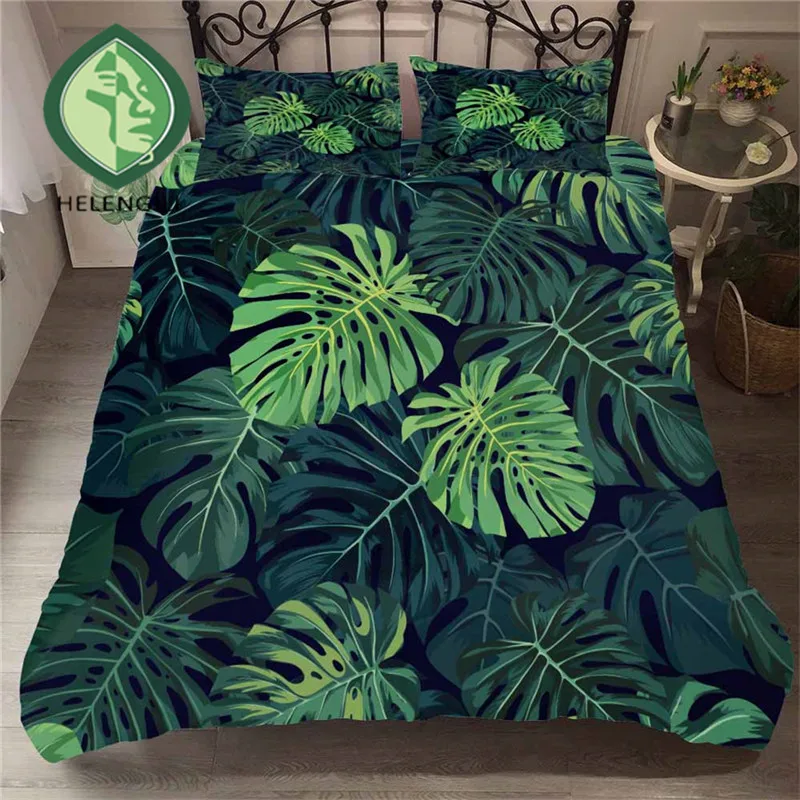 Helengili 3d Bedding Set Tropical Plants Print Duvet Cover Set