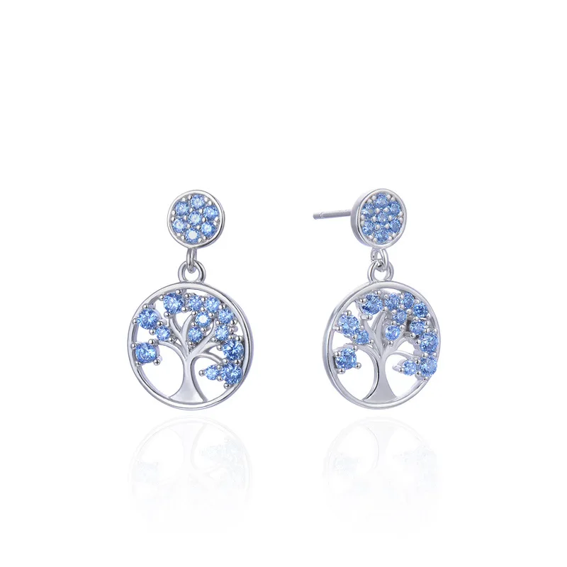 

YJAR002111 New Women Temperament Retro S925 Sterling Silver Ear Studs Tree Round Female Long Earrings Jewelry