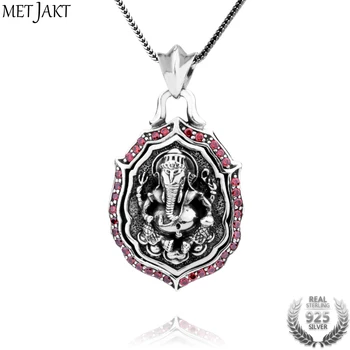 

MetJakt Buddhism Wealth Elephant Pendant Necklace with Zircon Solid 925 Sterling Silver Pendant and Chain for Religious Jewelry