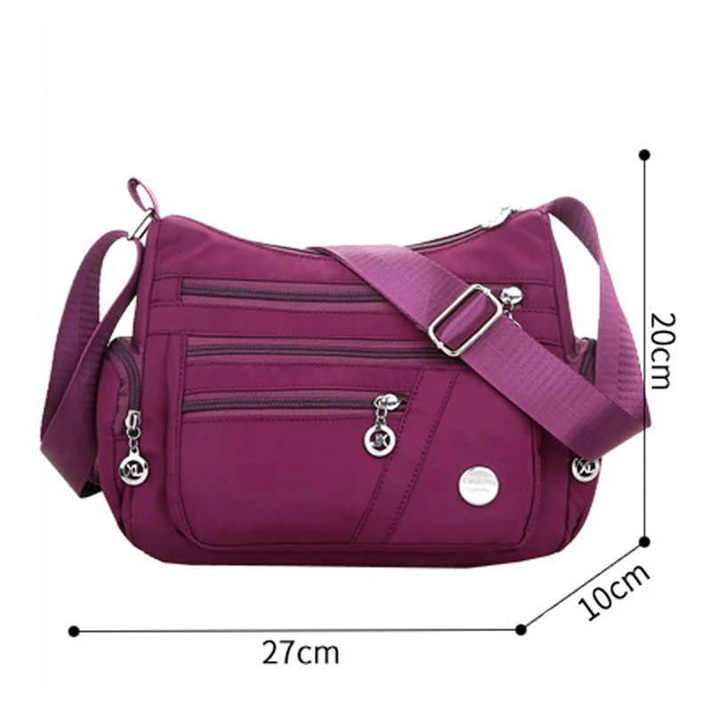 Модная простая женская сумка на плечо с семи молниями, большая вместительность, качественная Водонепроницаемая нейлоновая сумка через плечо с несколькими карманами