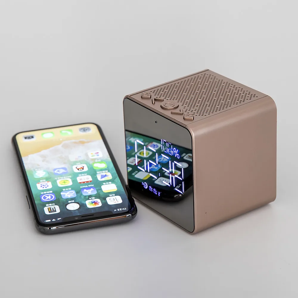Mini wireless bluetooth speaker with LED Digital Alarm clock FM radio support Aux TF USB music player Desktop speaker column (5)