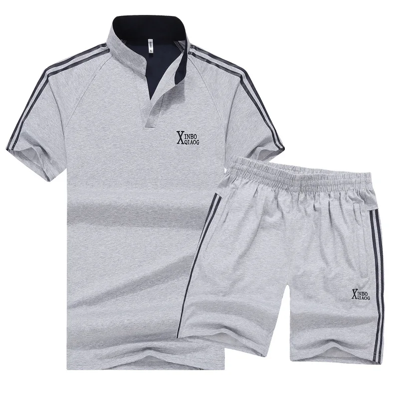 

Tracksuit Male 2019 Men Cotton Polo Set Summer Casual Sportsuits Men T shirt+Shorts 2 Two Pieces Sets Plus Size 6xl 8xl 9xl