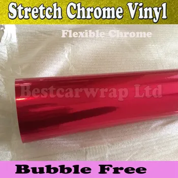 

Rose Red Mirror Chrome Vinyl Wrap With High Stretch With Air Bubble Flexible Chrome Glossy Car Wrap Film Size:1.52*20M/Roll
