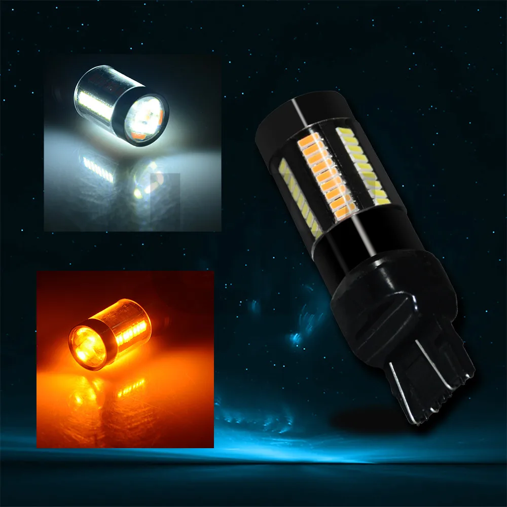 

2Pcs Switchback Dual Color T20 7443 4014 66SMD 33W LED Bulbs Lamps DRL Amber Yellow+White Turn Signal Light