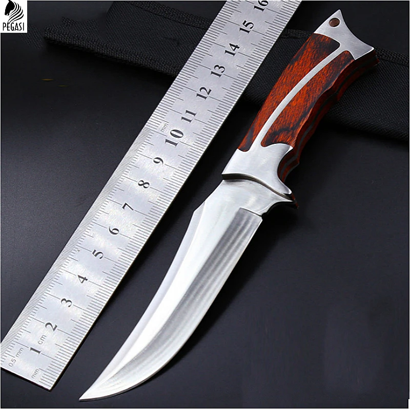 

PEGASI 5Cr13mov blade 58HRC shadow wood handle hunting fixed blade knife outdoor camping tool survival tactical knives