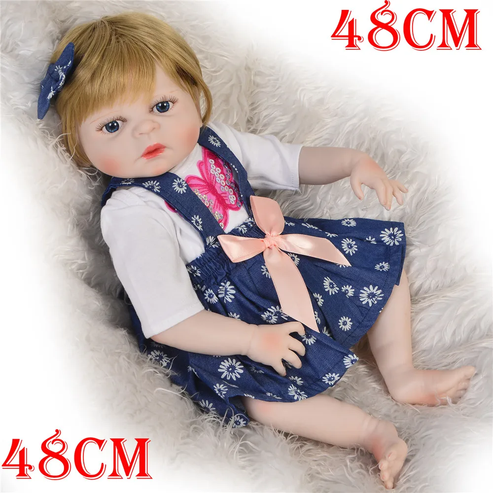 

48cm little girl Silicone Reborn Baby Doll Toys Play House Reborn Babies Toy Birthday party Gift blond hair bebes reborn bonecas