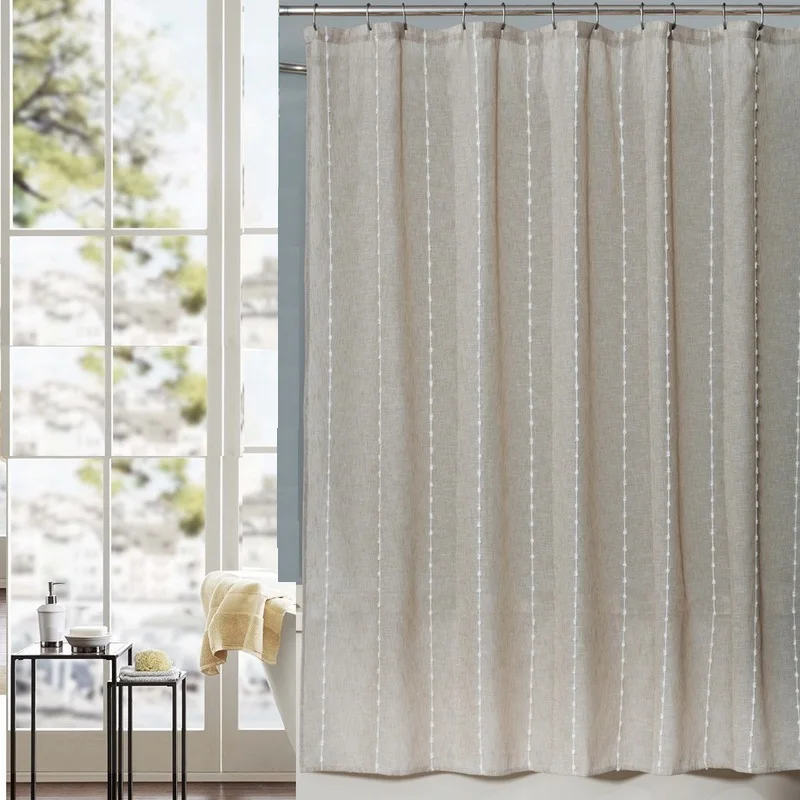 Junwell Polyester Fabric Shower Curtain Dry Hand Poly Linen Textured