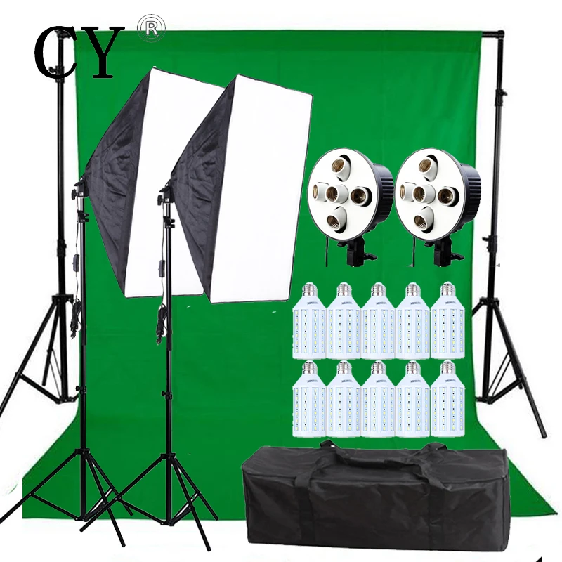 

CY New 5 Socket Head 60x90cm Softbox Continuous Lighting Kits With 10pcs 20w LED Corn Light Studio Video Photo Studio Set