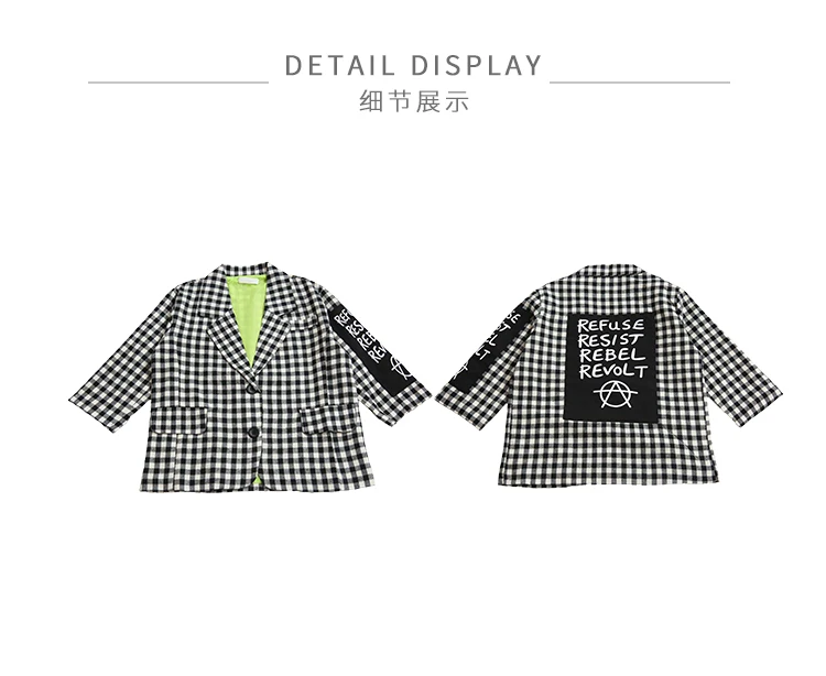 Baby girls plaid blazer coats spring autumn new Patch letter outerwear tops for children clothes teenage jackets ws904