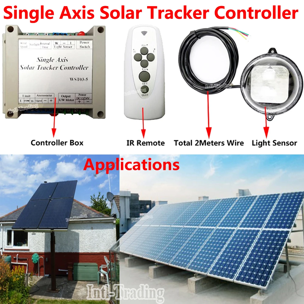 

Complete Solar Tracking Single Axis Sunlight Tracker Controller W/ Waterproof Light Sensor W/ IR Remote for PV Solar Panel Use