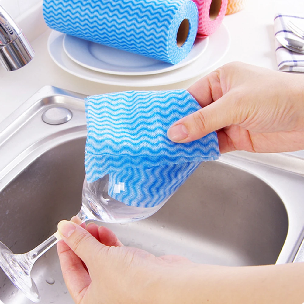 50 шт/рулон одноразовые кухонные чистящие салфетки Нетканые Экологически чистые тряпки очищающие салфетки для мытья посуды для ванной