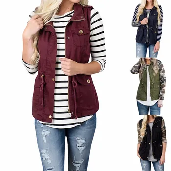 

2019 new Women's Lightweight Sleeveless Stretchy Drawstring Jackets Vest with Zipper for girls gift High Quality#30