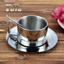 HOT Klassischen edelstahl kaffeetasse drei stücke doppelschicht wärmedämmung Kaffeetasse Tasse Untertasse Set Kaffeetasse Set