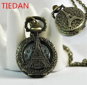 

New Fashion quartz bronze Eiffel Tower Hollow out bronze pendant woman and girl gift pocket watches
