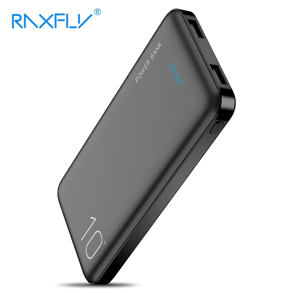 Портативная портативная батарея RAXFLY 10000 мАч с двумя usb-портами для быстрой