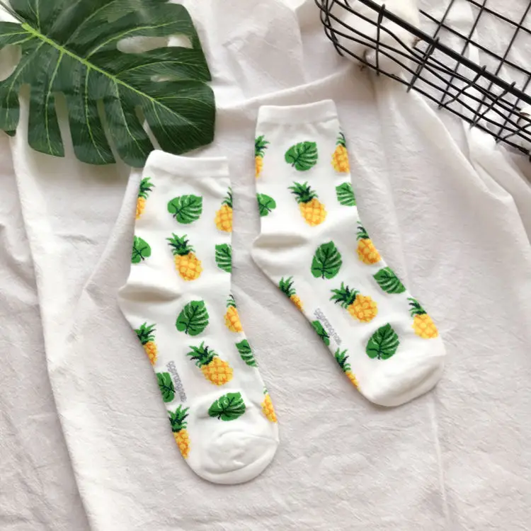 Женские милые хлопковые носки авокадо, черника, банан, ананас, лимон, апельсин, фрукты, Забавные милые жаккардовые короткие носки для мужчин - Цвет: pineapple