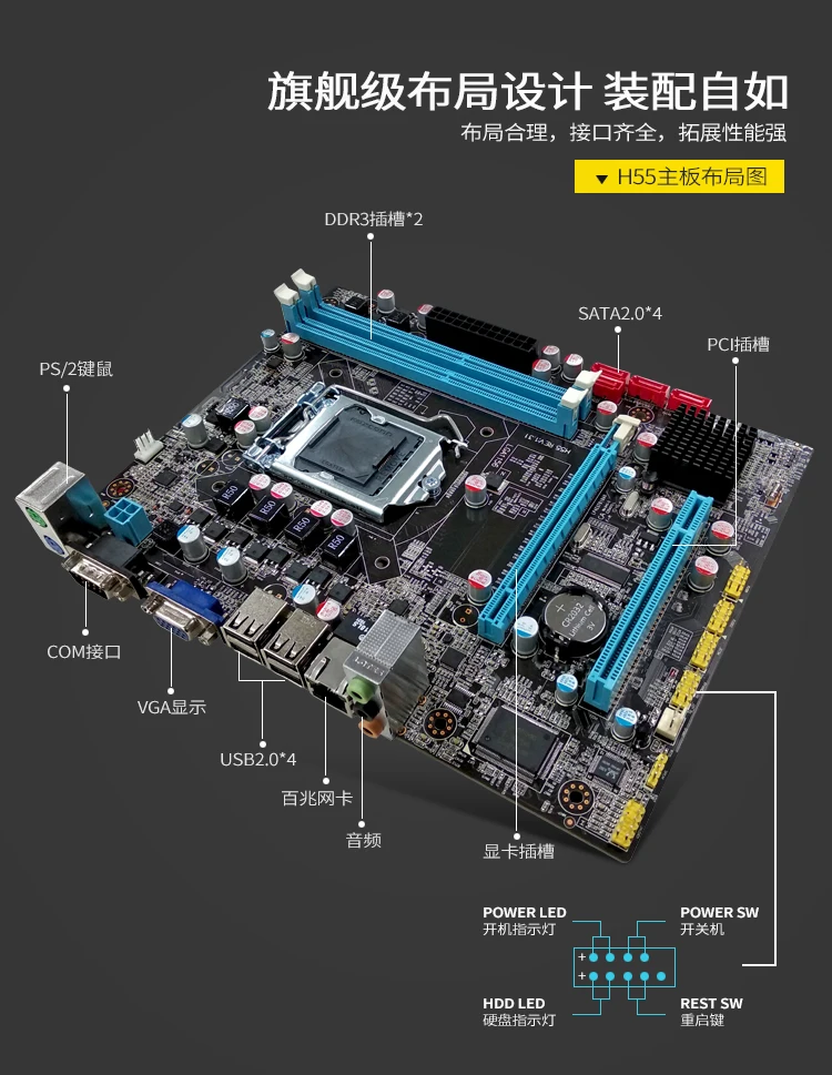 OEM H55 LGA 1156 DDR3 16G для i3 i5 i7 cpu цельная материнская плата Micro-ATX H55 для настольных ПК