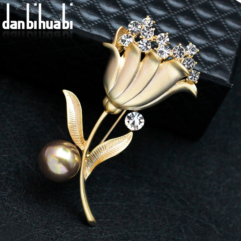 Danbihuabi Tulip flower Brooches For Women Imitation Pearl with Tiny