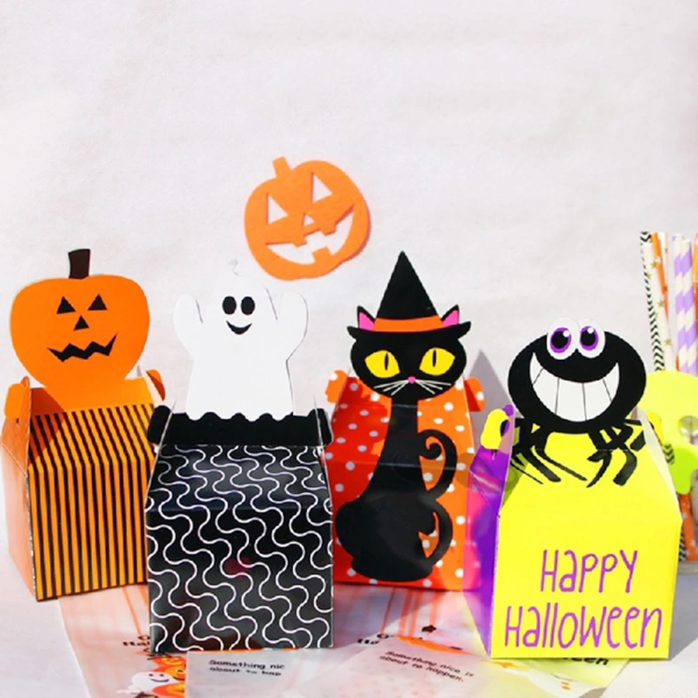 

3/6pcs Halloween Paper Treat Boxes Trick or Treat Party Gift Favor Loot Candy Box Halloween Home Party Decor Kraft Gift Bag