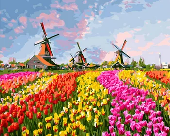 

Unframe diy picture oil painting by numbers paint by number for home decor canvas painting 5065cm tulip and windmill