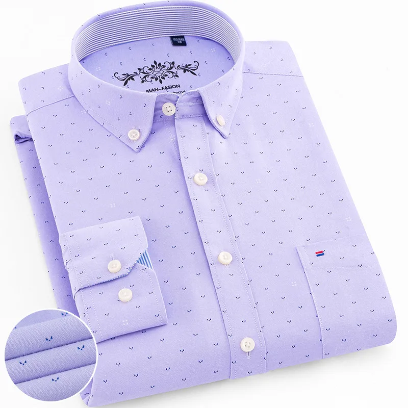 Высококачественные Оксфордские мужские рубашки с длинным рукавом, Повседневная хлопковая рубашка, клетчатая/Цветочная сорочка, тонкая мужская офисная одежда, брендовая одежда