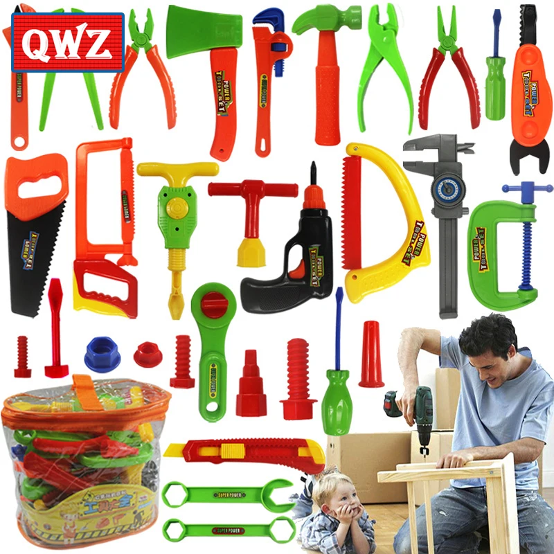 

QWZ Baby Educational Toys Tool Kit Children Play House Classic Plastic Toy Kids Tools Hammer Toolbox Simulation Toys Kids Gifts