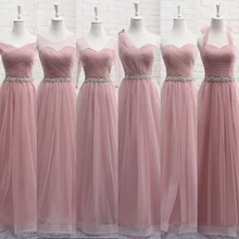Robe De Soriee новое розовое платье подружки невесты, длина до пола, пышное сексуальное с украшением в виде кристаллов на талии со складками невесты для торжеств элегантные вечерние платья Robe De Soriee новое розовое платье подружки невесты, длина до пола, пышное сексуальное с украшением в виде кристаллов на талии со складками невесты для торжеств элегантные вечерние платья