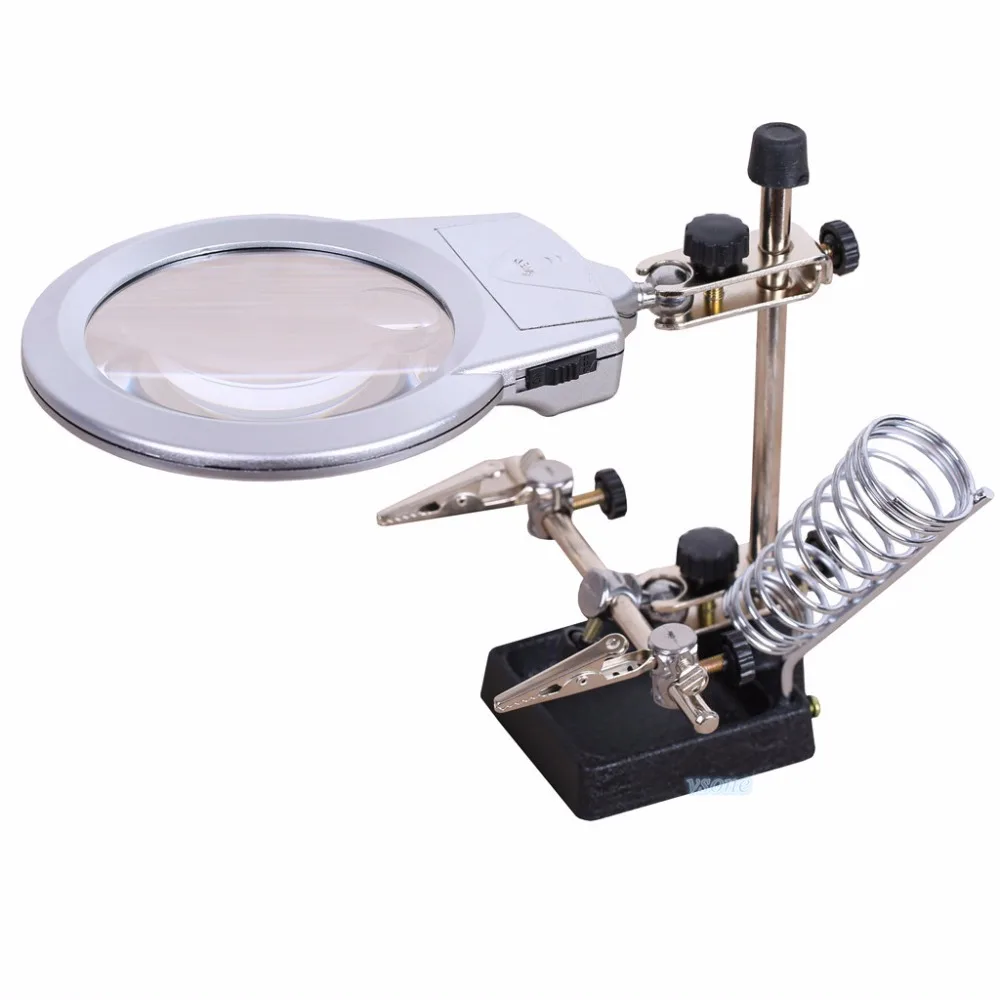 

2X 85mm Zoom Magnifying Glass with 2 LED Third Hand Auxiliary Clamp Fresnel Lens welding Soldering Stand Magnifier