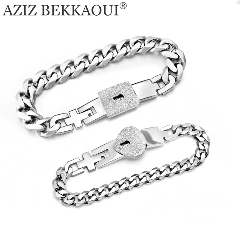 AZIZ BEKKAOUI Customized Name Heart Jewelry Lock & key Couple Bracelets Stainless Steel Figaro Chain Bracelets Drop Shipping AZIZ BEKKAOUI Customized Name Heart Jewelry Lock & key Couple Bracelets Stainless Steel Figaro Chain Bracelets Drop Shipping
