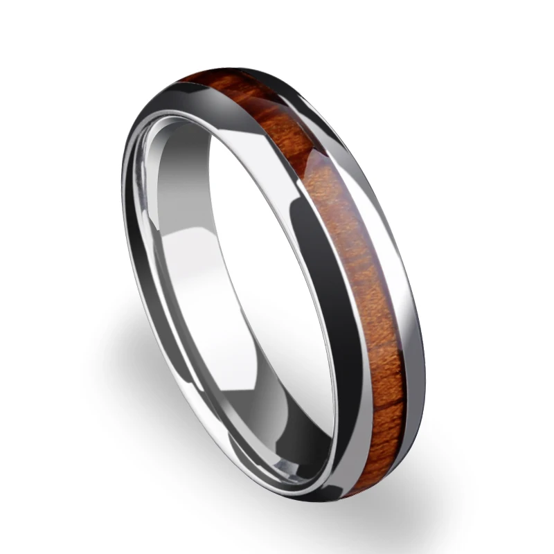 2018 New Arrival High Polished 5mm Width Tungsten Wedding Rings Inlay Koa Wood for Man Woman Dome Band Can Engraving Size 4-11