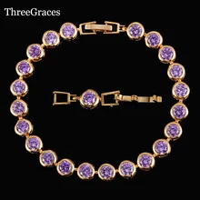 ThreeGraces элегантная Шампань красная круглая огранка Фиолетовый кубический цирконий камень OL стиль женские браслеты с золотым цветом ювелирные изделия BR056
