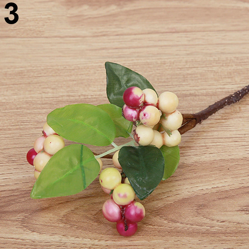 1 Bouquet Artificial Fake Plant Berry Leaf Christmas Home Wedding Party Decor (1)