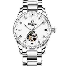 Carnival Watch Women Hollow Automatic Mechanical Luminous Silver Stainless Steel Waterproof Girls Watches