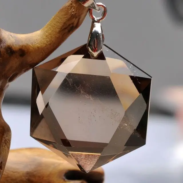 Natural Smoky quartz Quartz big satellite pendant facets with free rope 3