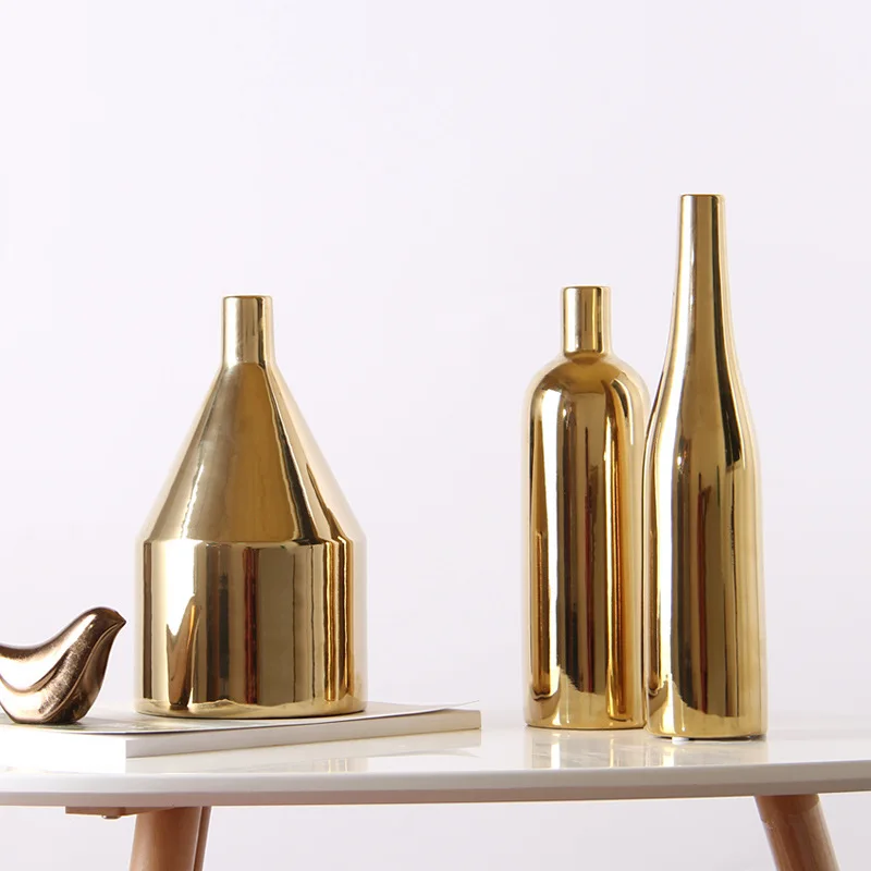 Скандинавские современные золотые вазы покрытие керамические изделия украшения простой цветок вставить дома Творческий подарок